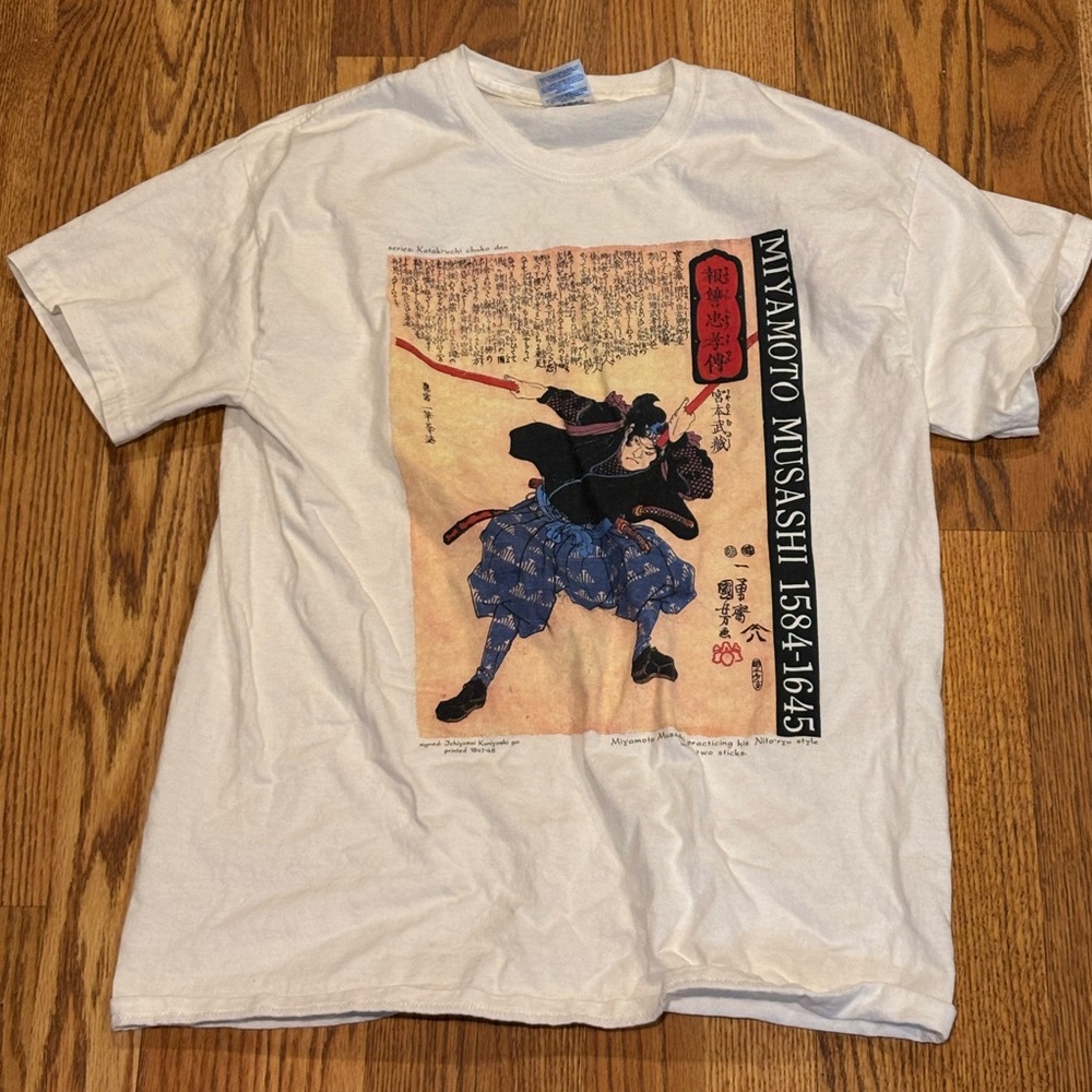 samurai miyamoto musashi white graphic tee